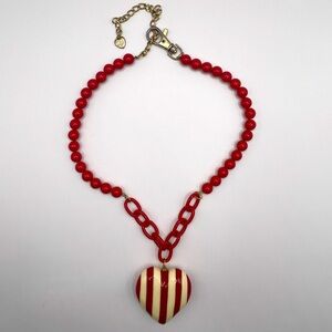 Betsey Johnson vintage chunky statement striped heart with red chain necklace